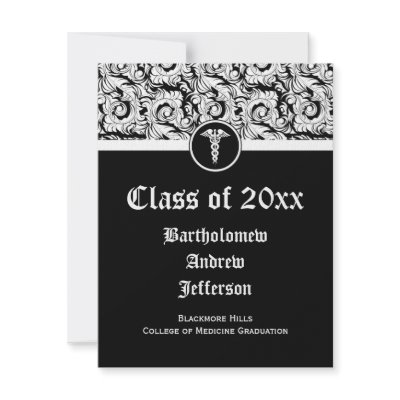 Black and White Caduceus Medical School Graduation Custom Announcement by CustomInvites
