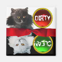 BLACK AND WHITE CAT DIRTY CLEAN MAGNETS