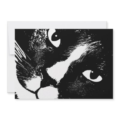 Black and white cat face close up custom invite by SusansZooCrew