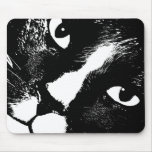 Black and white cat face close up mousepad