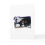 Black and white cat , santa hat, tinsel and a paw cards