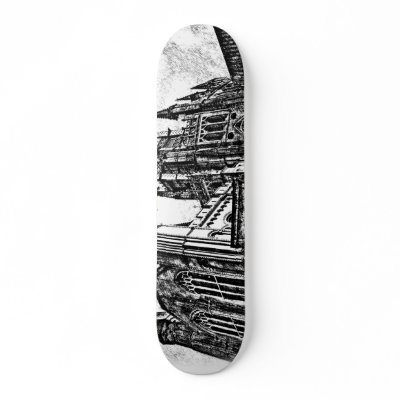 Black and White Cathedral Skate Board by MalibuGraphics