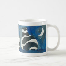 black and white cats under moon coffee mug