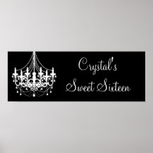 Black and White Chandelier Sweet 16 Banner Poster