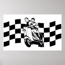 Black and white check scooter riders print