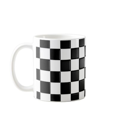 Black and white chequered coffee mug by scarletquill