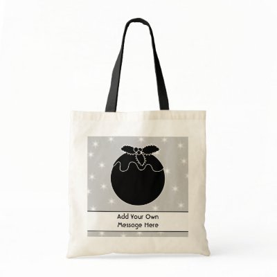 Black and White Christmas Pudding and Stars. Tote Bag by Graphics_By_Metarla