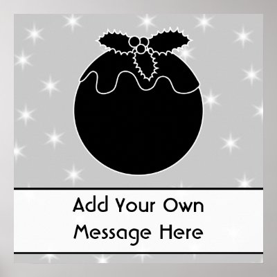 Black and White Christmas Pudding and Stars. Print by Graphics_By_Metarla