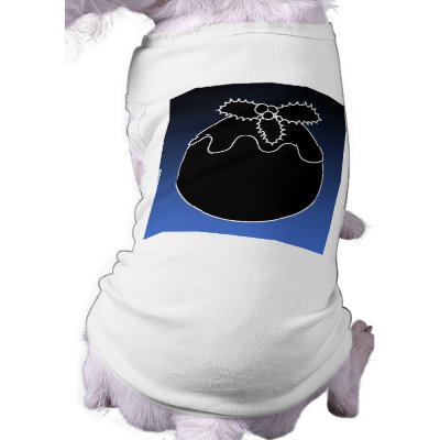 Black and White Christmas Pudding. On Blue. Dog T Shirt by Graphics_By_Metarla