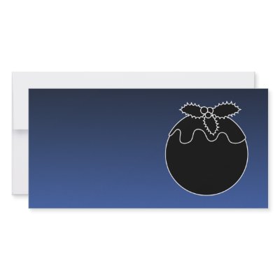 Black and White Christmas Pudding. On Blue. Picture Card by Graphics_By_Metarla
