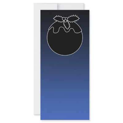 Black and White Christmas Pudding. On Blue. Full Color Rack Card by Graphics_By_Metarla