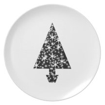 Black and White Christmas Tree Design. Plates