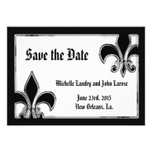 Black and White Chrome Fleur de Lis Save the Date Announcement