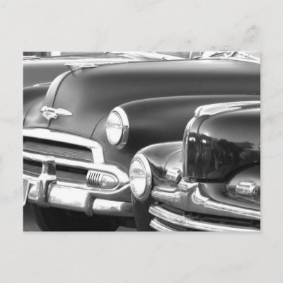 Black and white classic cars postcard by ritmospeed