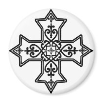 Black and White Coptic Cross Refrigerator Magnet