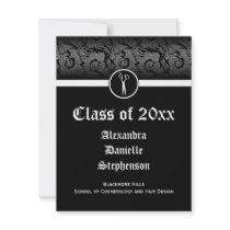 Black and White Cosmetology School Graduation Personalised Invites