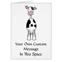 Black and White Cow Cartoon. Front. Greeting Card