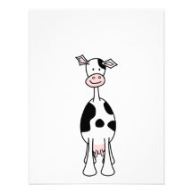 Black and White Cow Cartoon. Front. Custom Invitation