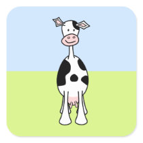 Black and White Cow Cartoon. Front. Square Sticker