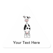 Black and White Cow Cartoon. Front. Triangle Stickers