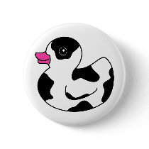 Black and White Cow Print Rubber Duck Button