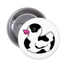 Black and White Cow Print Rubber Duck Button