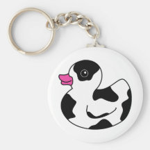 Black and White Cow Print Rubber Duck Key Chain