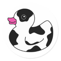 Black and White Cow Print Rubber Duck Round Stickers