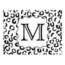 Black and White Custom Monogram Leopard Print. Postcard
