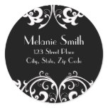 Black and White Damask Address Label Round Stickers