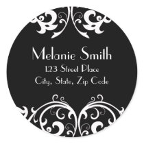 Black and White Damask Address Label Round Stickers