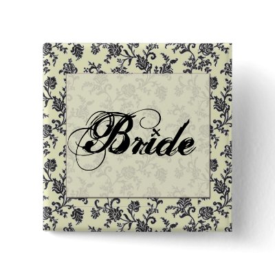 Black and white damask bride button by aslentz