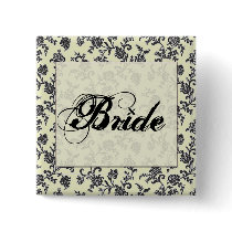 Black and white damask bride button