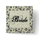 Black and white damask bride button