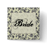 Black and white damask bride button