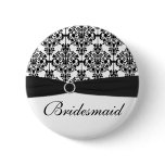 Black and White Damask Bridesmaid Pin
