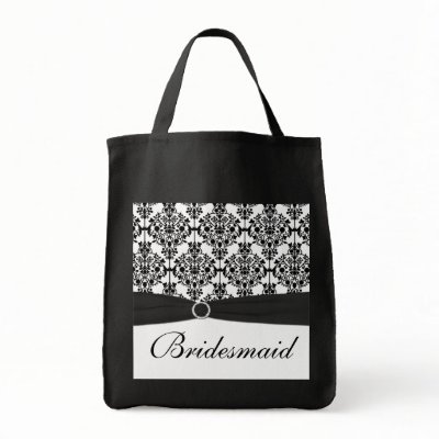 Black and White Damask Bridesmaid Tote Bag by NiteOwlStudio
