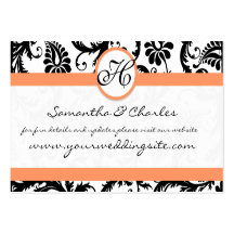 Black and White Damask Floral  with Coral Trim Business Card