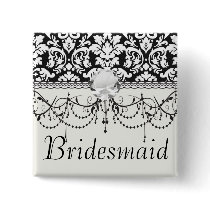 black and white damask flourish pinback button