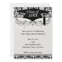 black and white damask flourish graduation personalized announcements