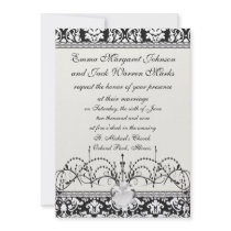 black and white damask flourish personalized announcement