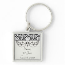 black and white damask flourish keychain