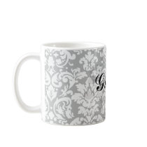 black and white damask flourish mugs