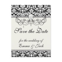 black and white damask flourish post card
