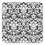 black and white damask flourish square sticker