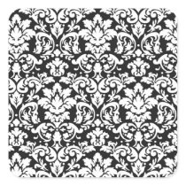 black and white damask flourish square sticker