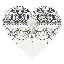 black and white damask flourish heart sticker