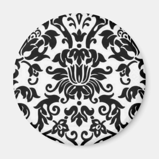 Black and White Damask Fridge Magnets