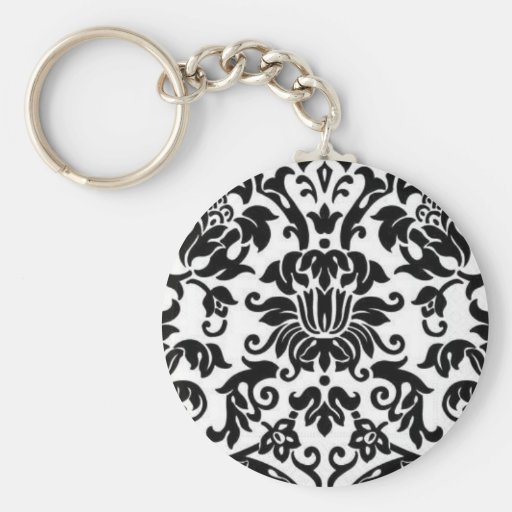 Black and White Damask Key Chain
