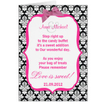 Black and White damask Love is sweet Poem Card
